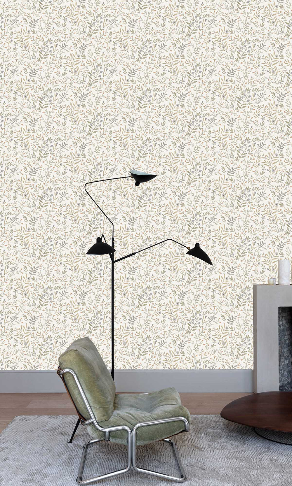 Multicoloured - Beige Allover Leaves & Buds Wallpaper R10108