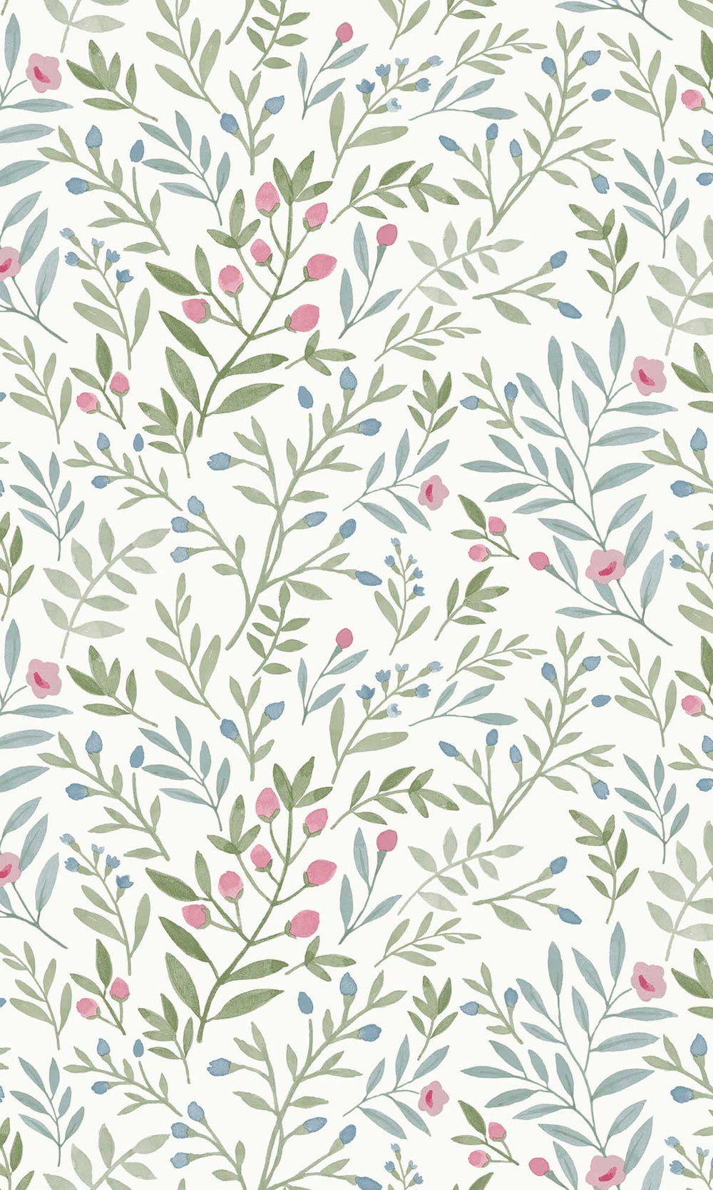 Multicoloured - Blue Allover Leaves & Buds Wallpaper R10109