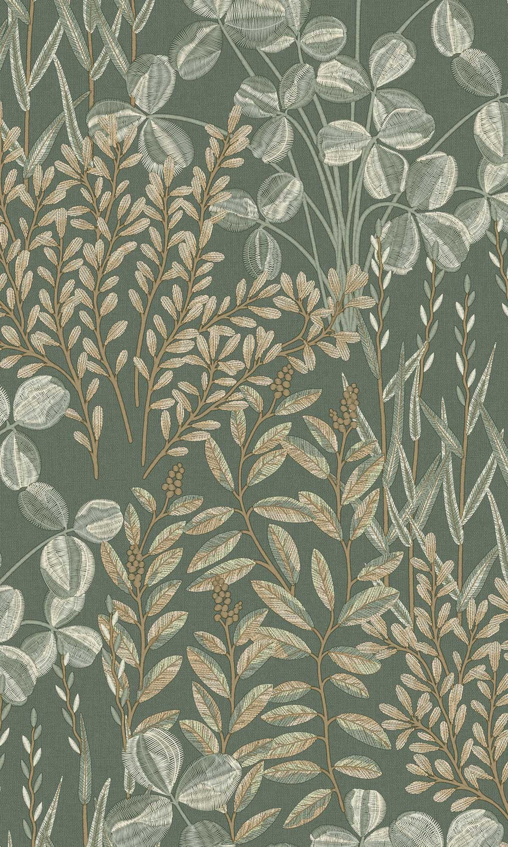 Bracken Green Stitched Leaf Print Wallpaper R10110