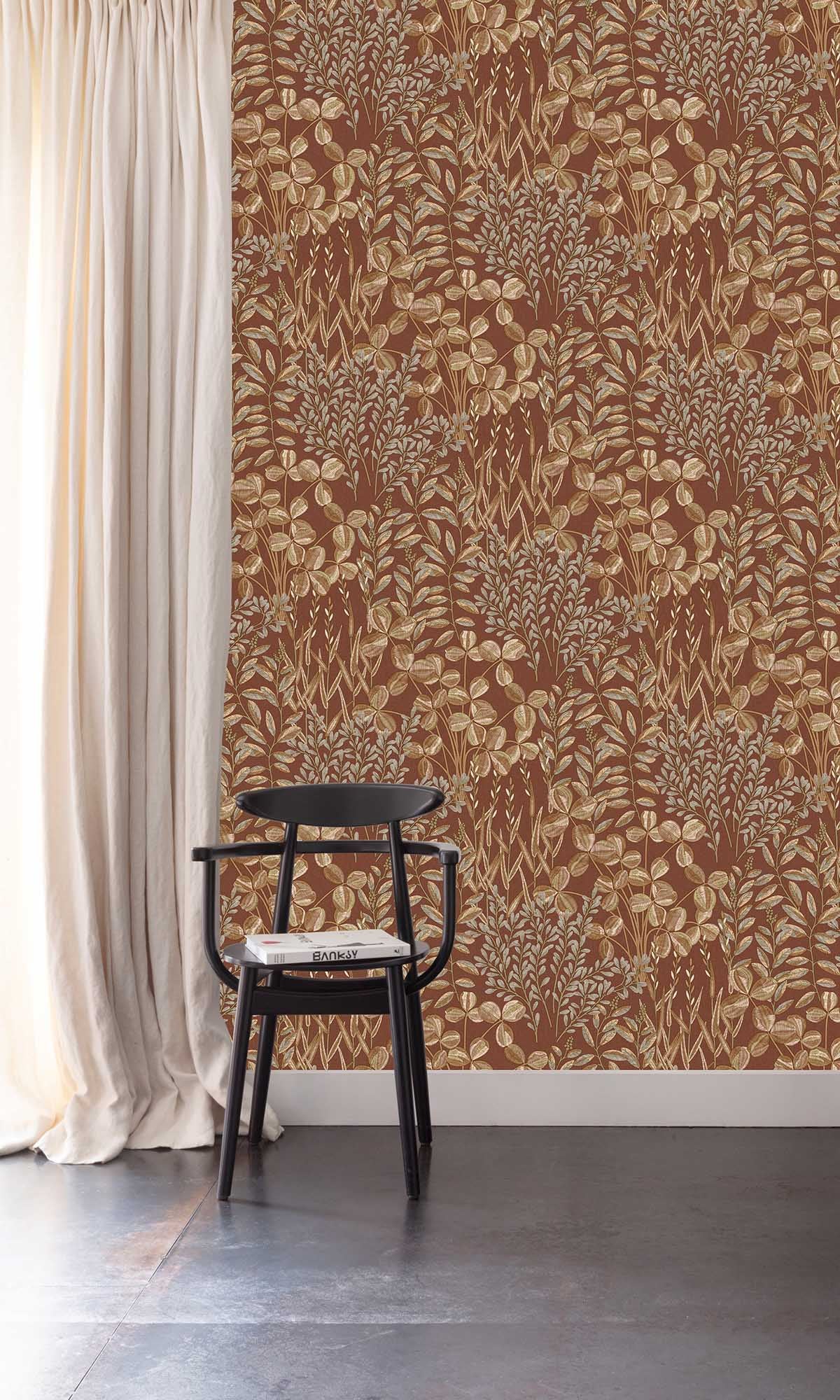 Meerkat Brown Stitched Leaf Print Wallpaper R10111