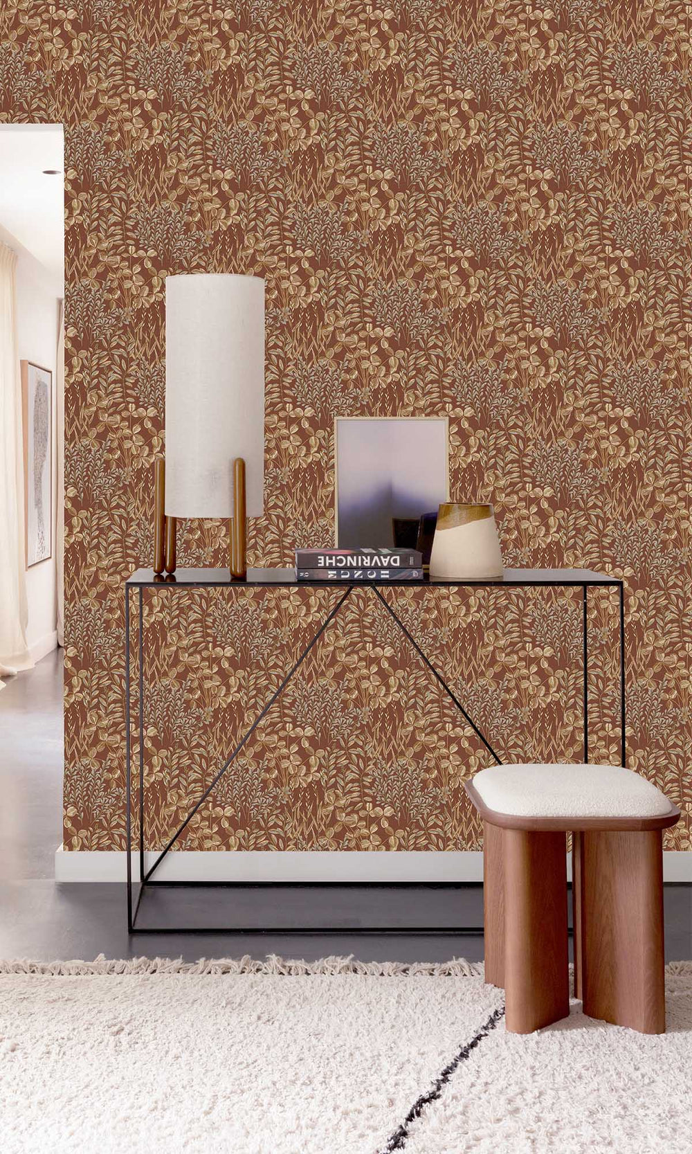 Meerkat Brown Stitched Leaf Print Wallpaper R10111