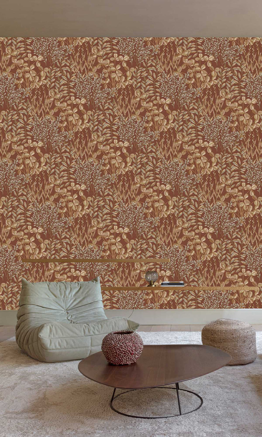 Meerkat Brown Stitched Leaf Print Wallpaper R10111