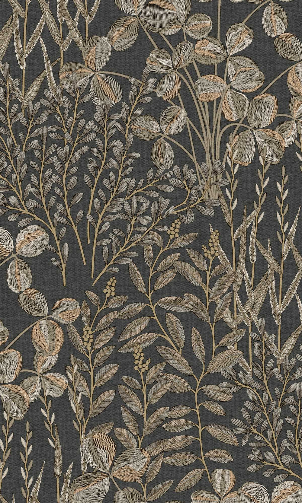 Baltic Sea Black Stitched Leaf Print Wallpaper R10112