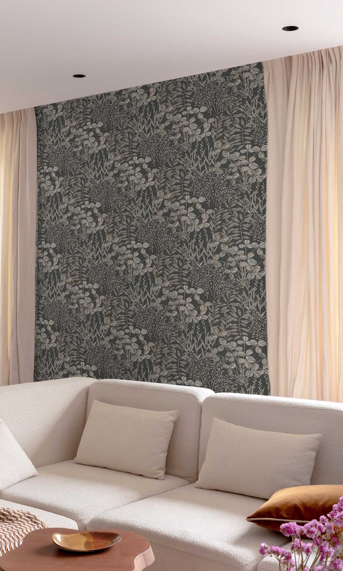 Baltic Sea Black Stitched Leaf Print Wallpaper R10112