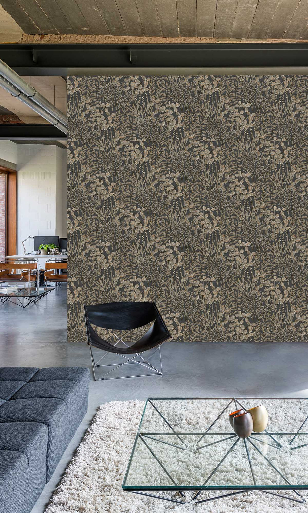 Baltic Sea Black Stitched Leaf Print Wallpaper R10112
