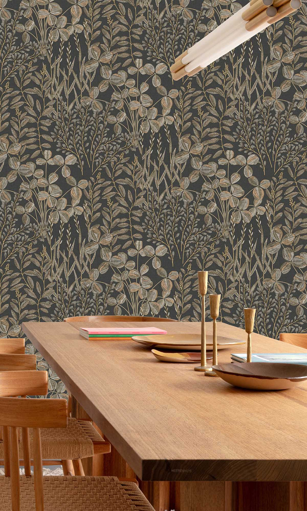 Baltic Sea Black Stitched Leaf Print Wallpaper R10112