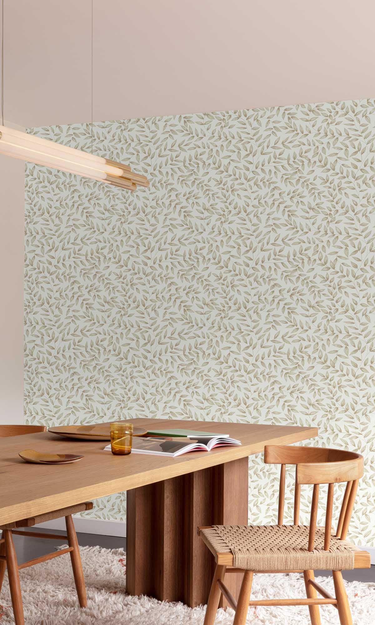 Khaki Taupe Allover Leaf Print Wallpaper R10113