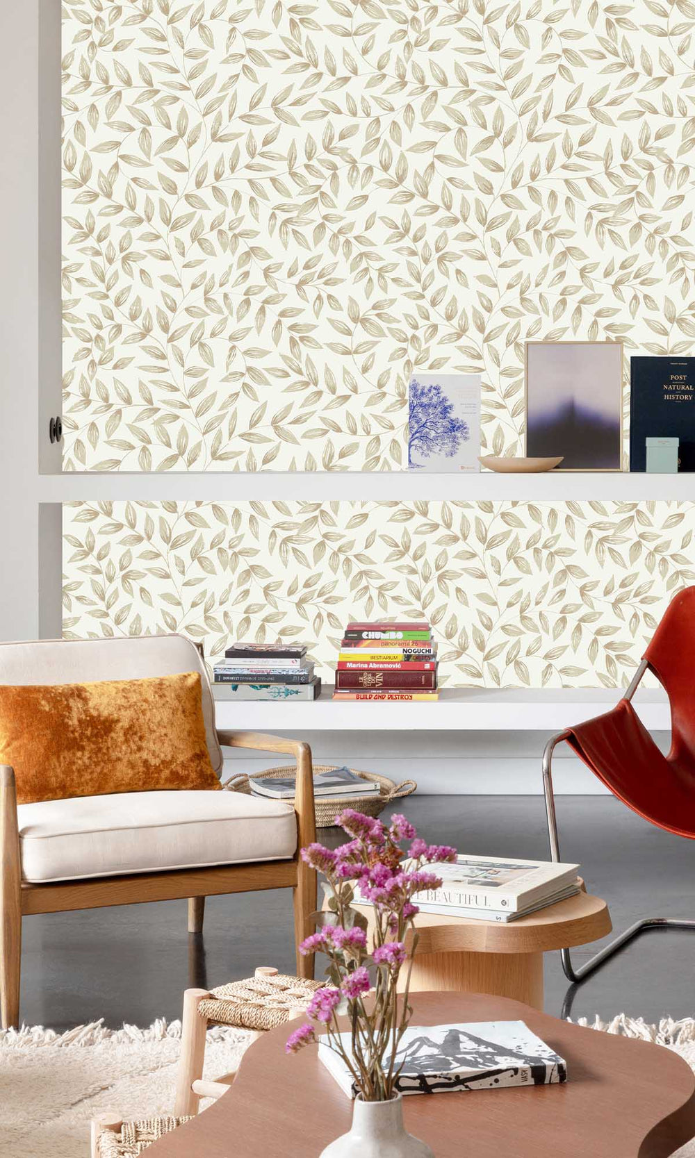 Khaki Taupe Allover Leaf Print Wallpaper R10113