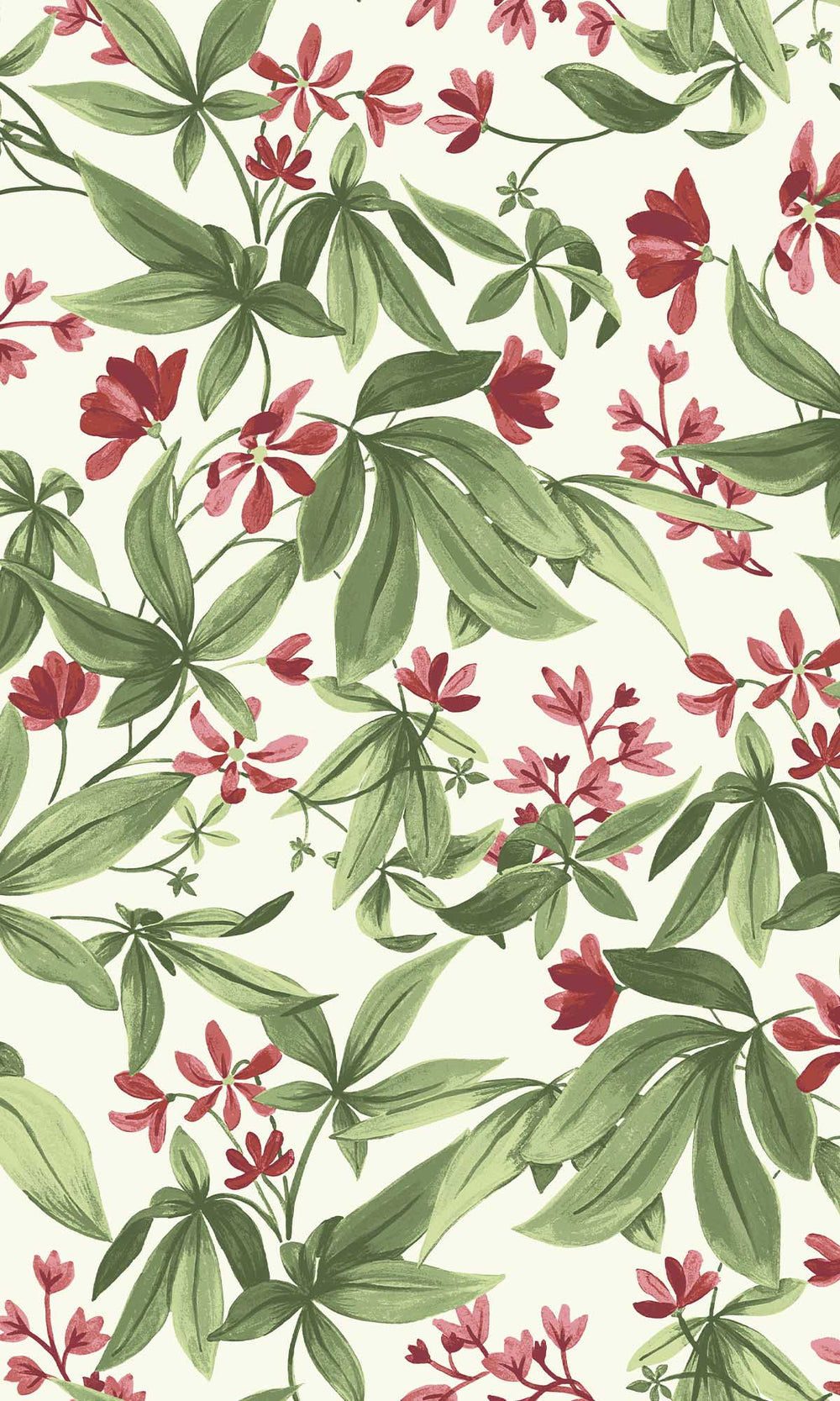 Royal Red Flush Handpainted Frangipani Wallpaper R10117