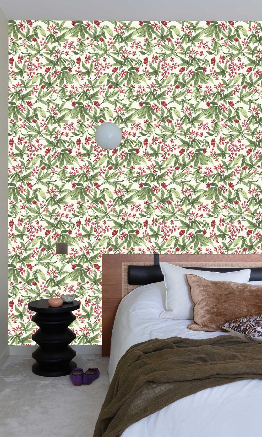 Royal Red Flush Handpainted Frangipani Wallpaper R10117