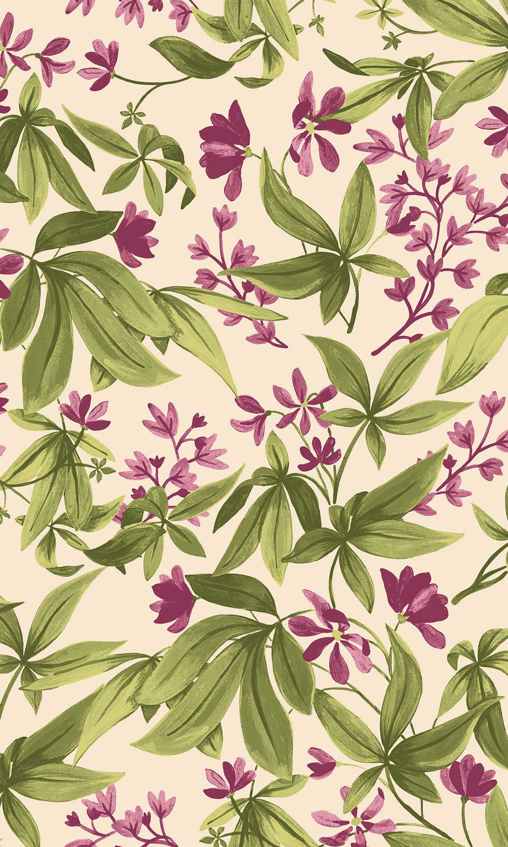 China Rose Fuschia Handpainted Frangipani Wallpaper R10118