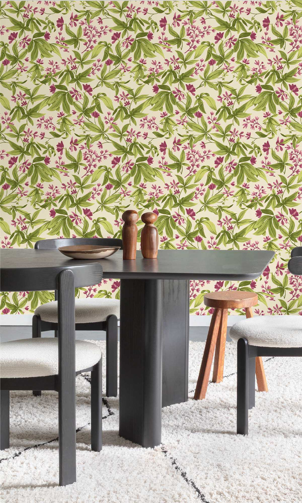 China Rose Fuschia Handpainted Frangipani Wallpaper R10118