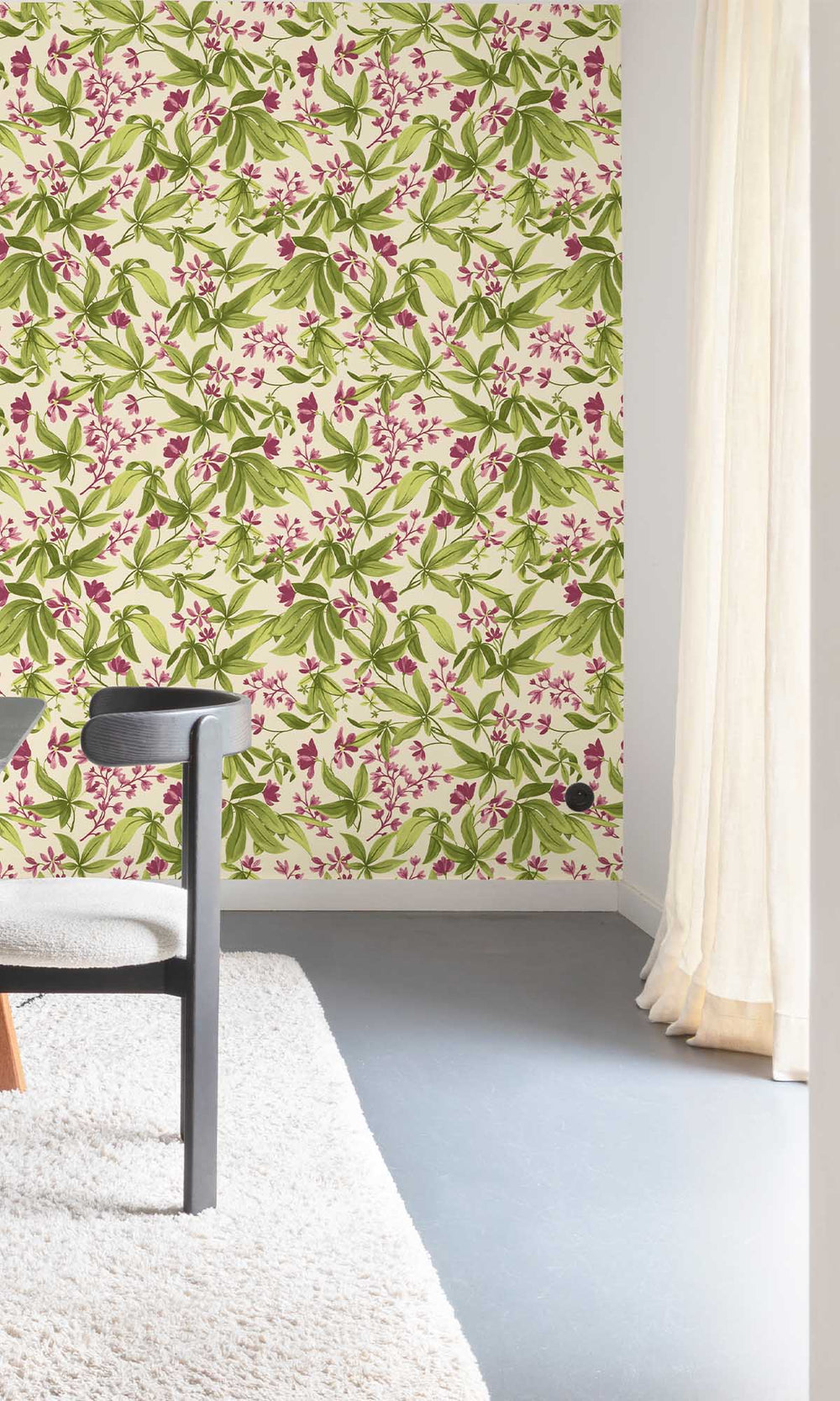 China Rose Fuschia Handpainted Frangipani Wallpaper R10118