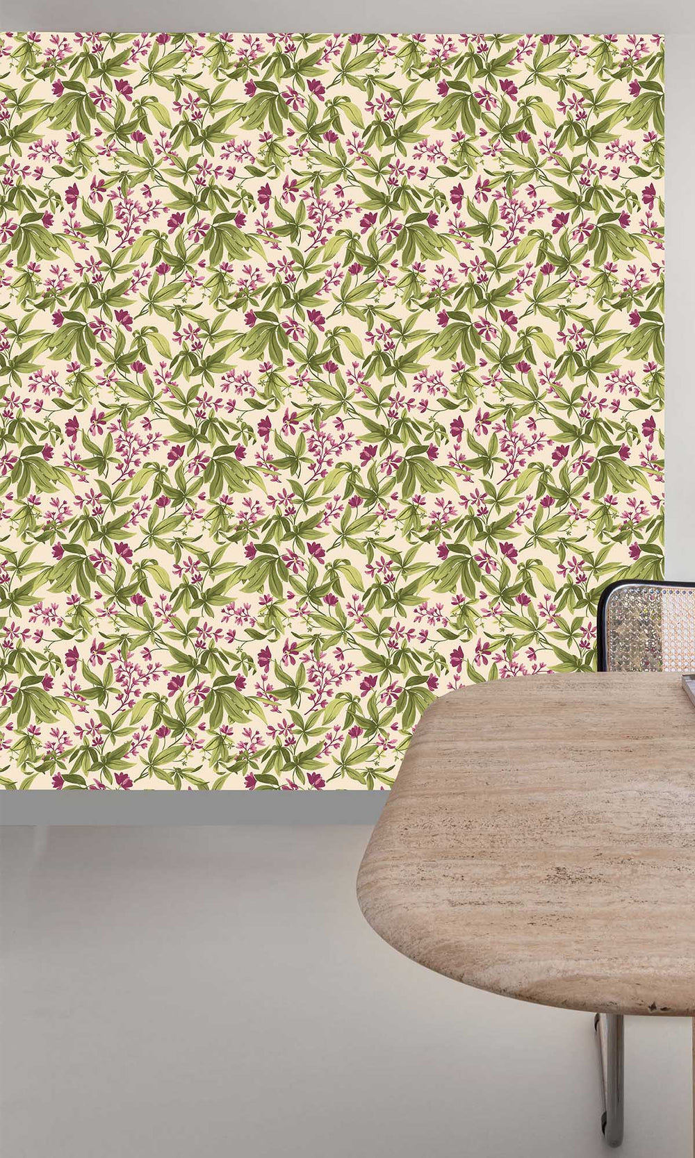 China Rose Fuschia Handpainted Frangipani Wallpaper R10118