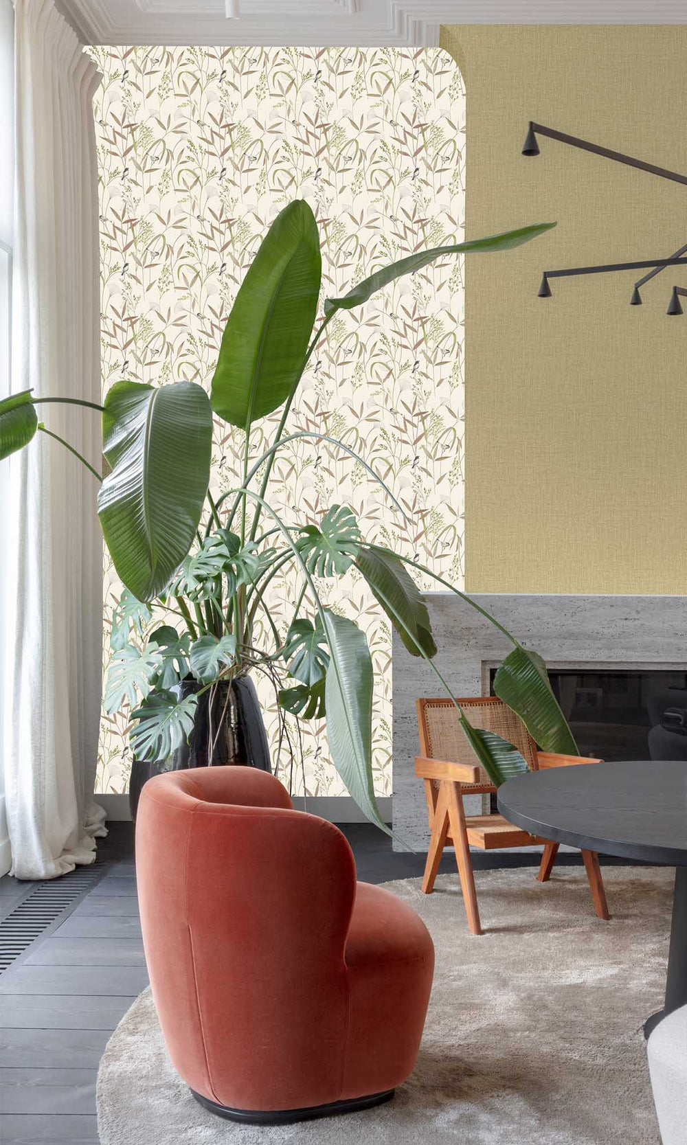 Beige - Brown Tropical Birds & Wheat Stalks Wallpaper R10125