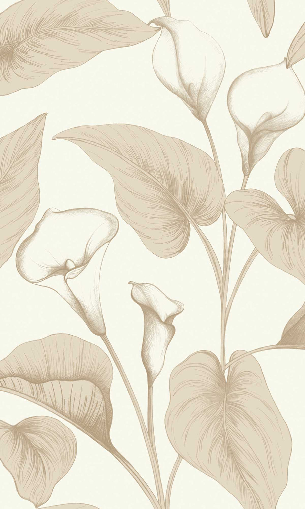 Frosted Almond Beige Allover Calla Lilies Wallpaper R10127