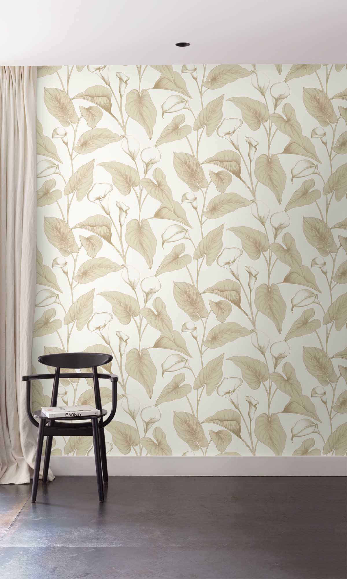 Frosted Almond Beige Allover Calla Lilies Wallpaper R10127
