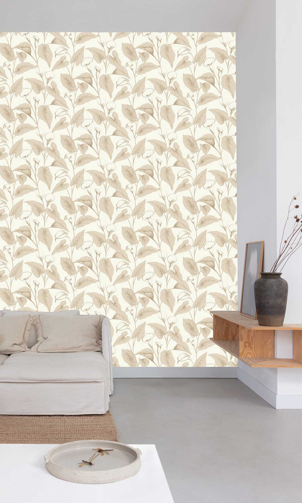 Frosted Almond Beige Allover Calla Lilies Wallpaper R10127