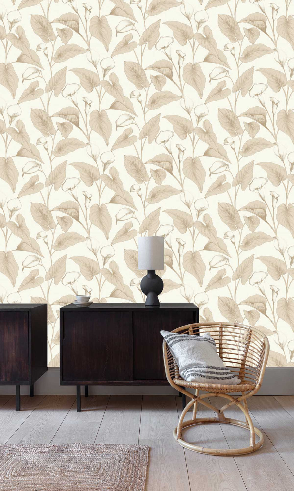 Frosted Almond Beige Allover Calla Lilies Wallpaper R10127