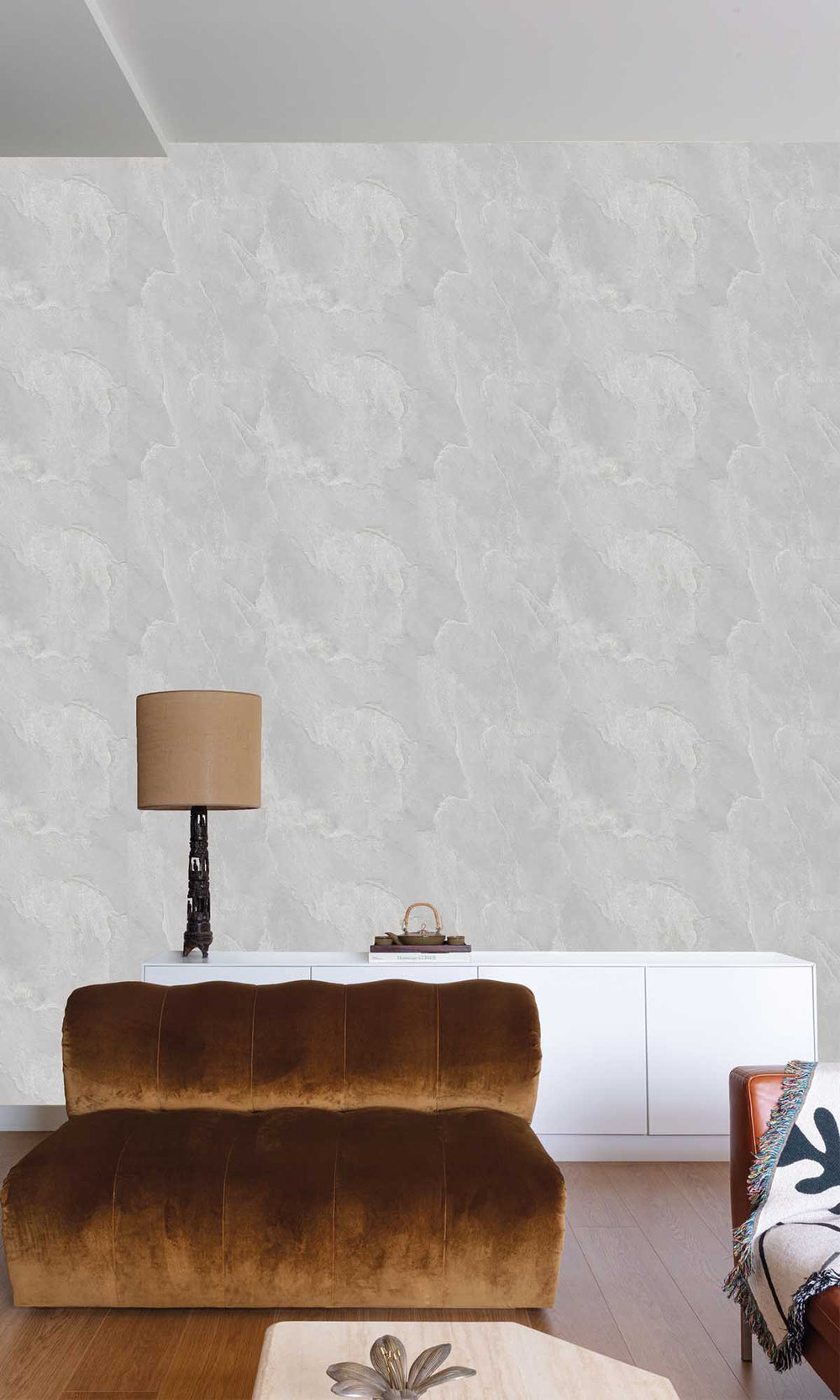 Dhusar Grey Faux Natural Slate Wallpaper R10149