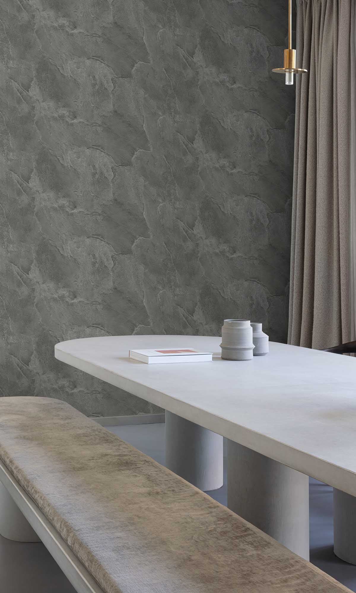 Storm Dust Black Faux Natural Slate Wallpaper R10150