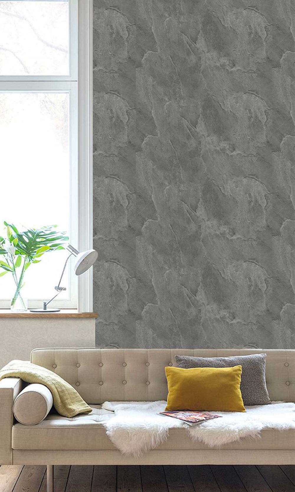 Storm Dust Black Faux Natural Slate Wallpaper R10150