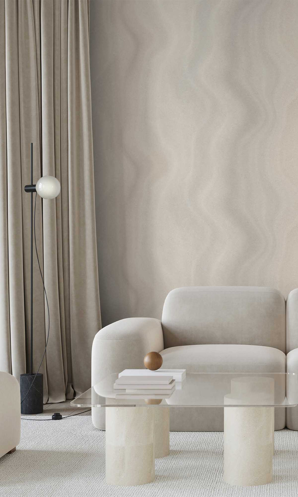 Greige Abstract Moire Wave Wallpaper R10169