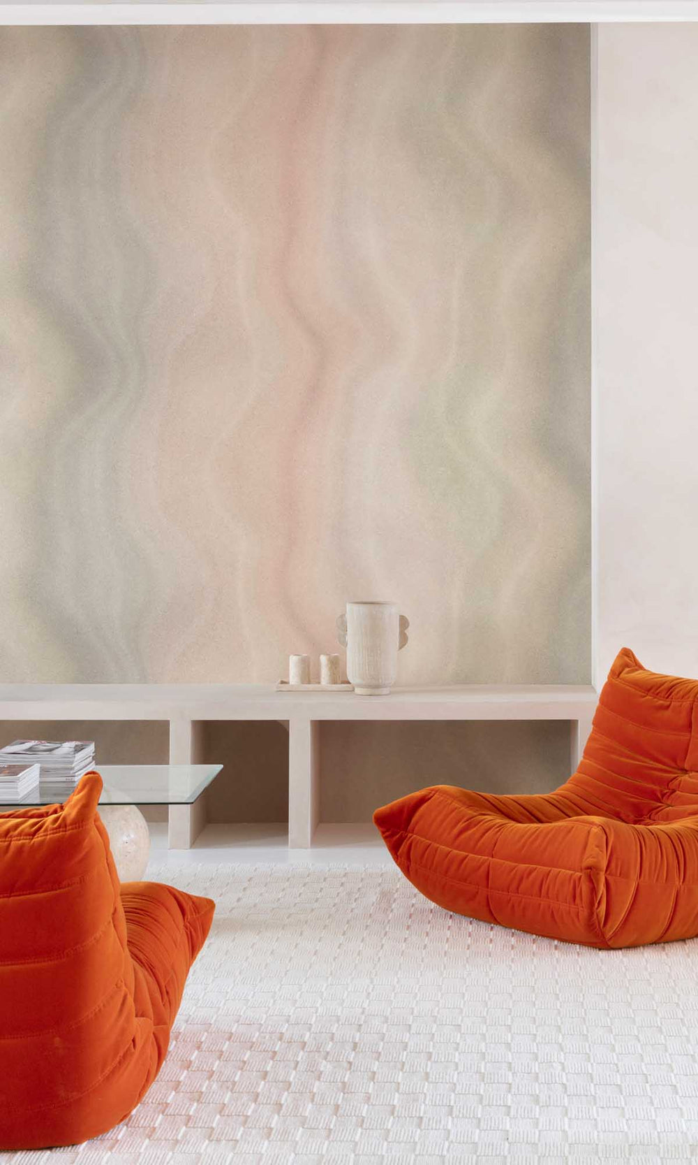 Muddy Rose - Orange Abstract Moire Wave Wallpaper R10170