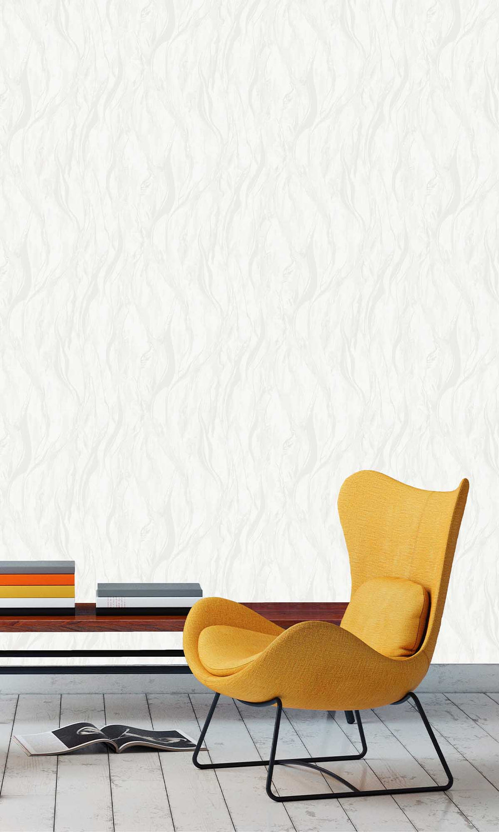 Silver Feather Abstract Marble Wallpaper R10191