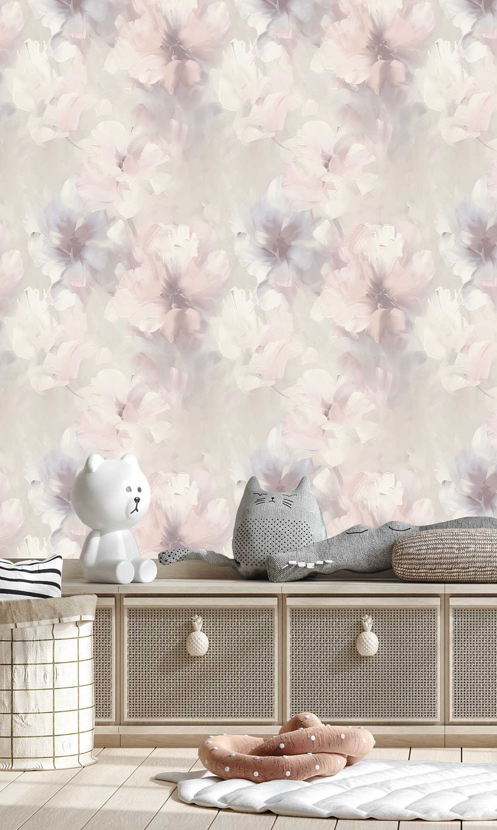 Coral Cream Floral Art Wallpaper R10201