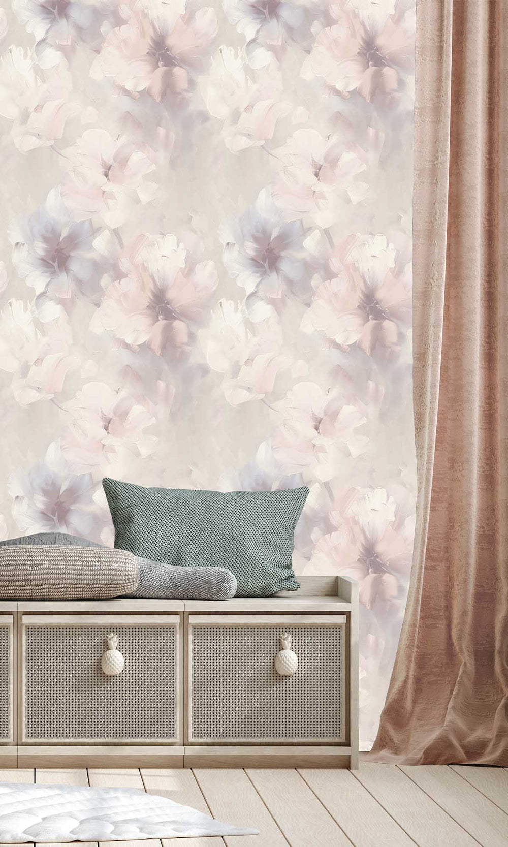 Coral Cream Floral Art Wallpaper R10201