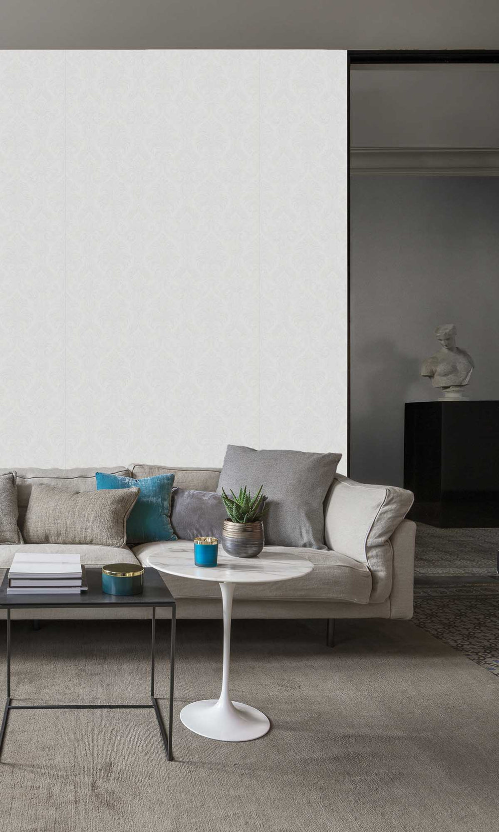 Light Grey Damask All-Over Wallpaper R10208