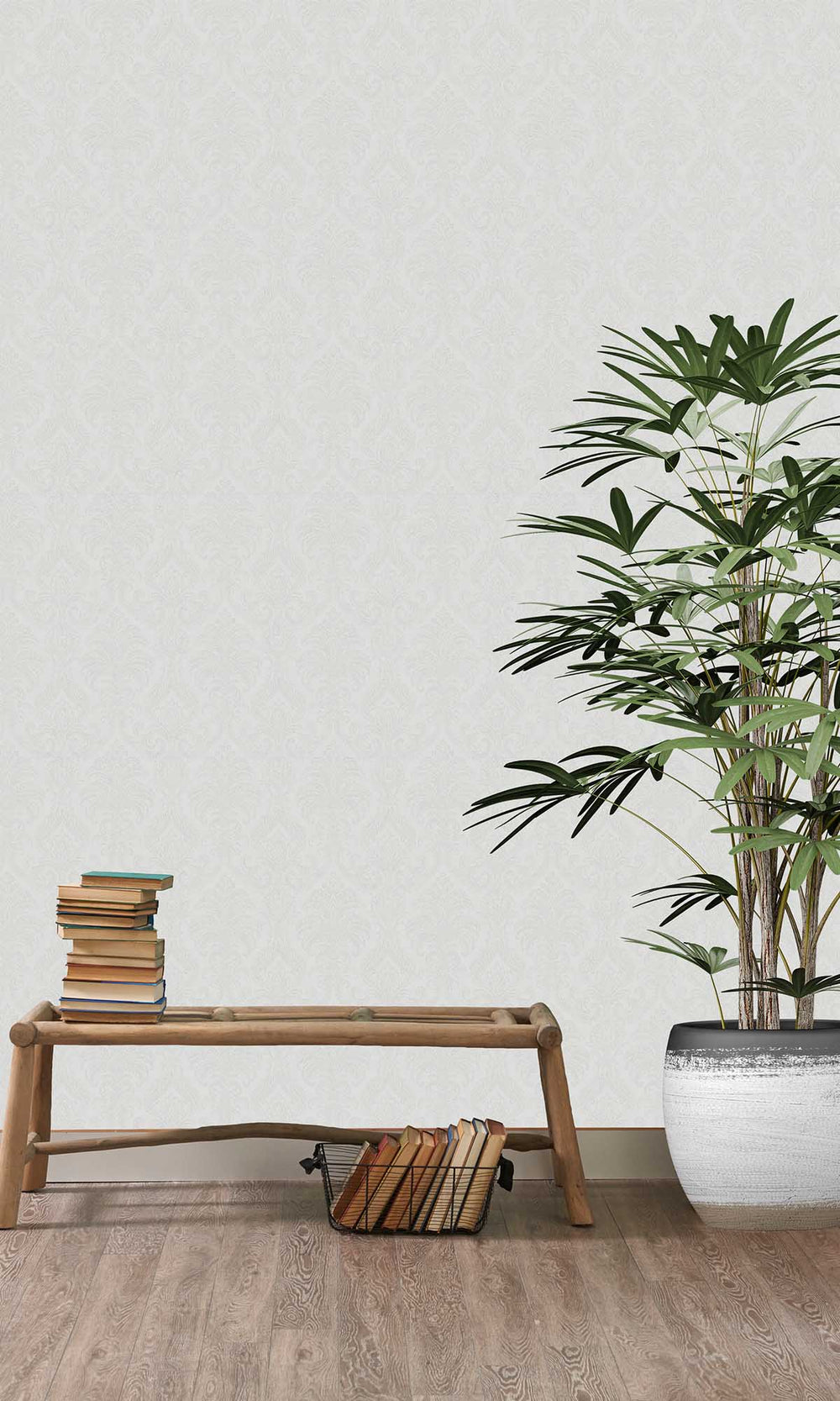Light Grey Damask All-Over Wallpaper R10208
