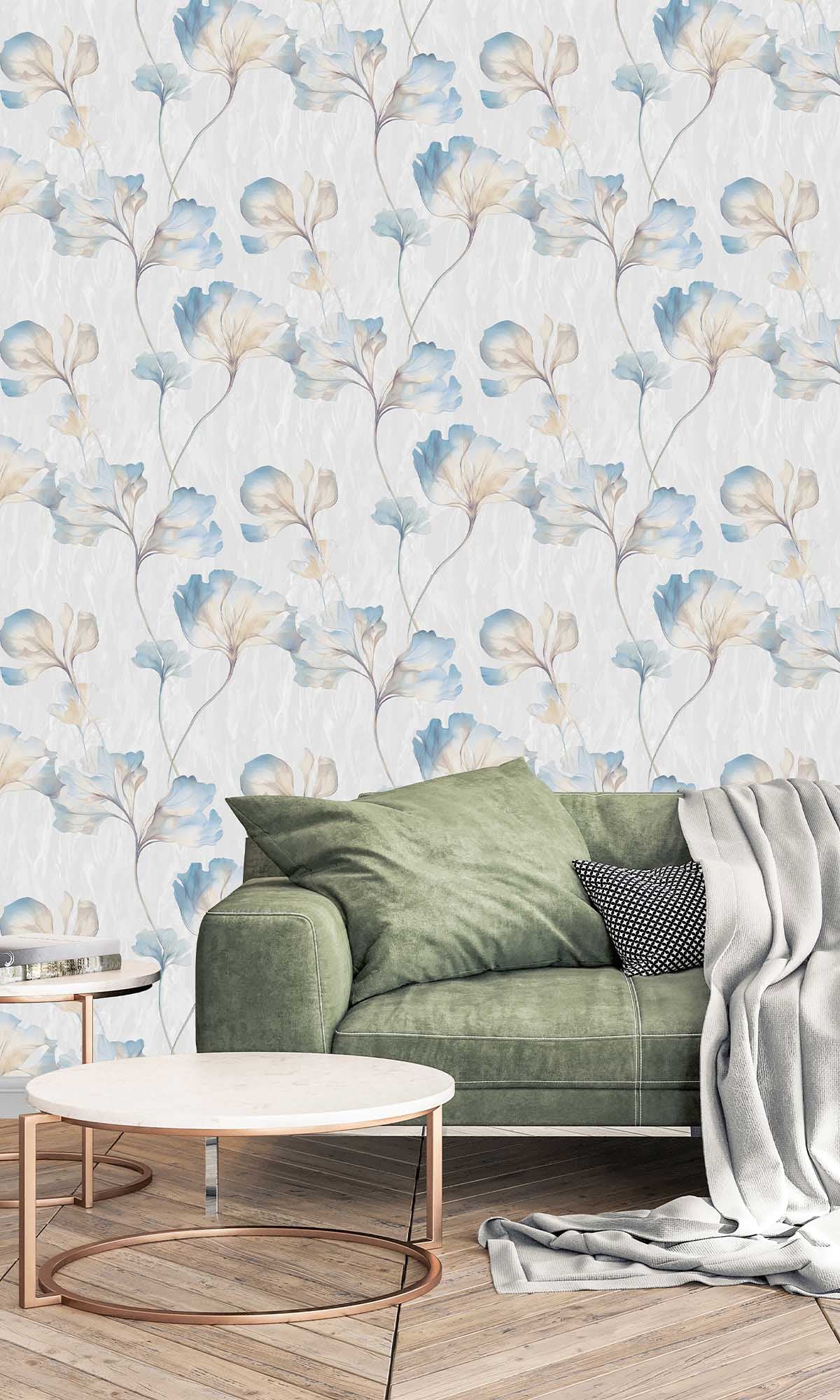 Pewter Blue Wildflowers Wallpaper R10213