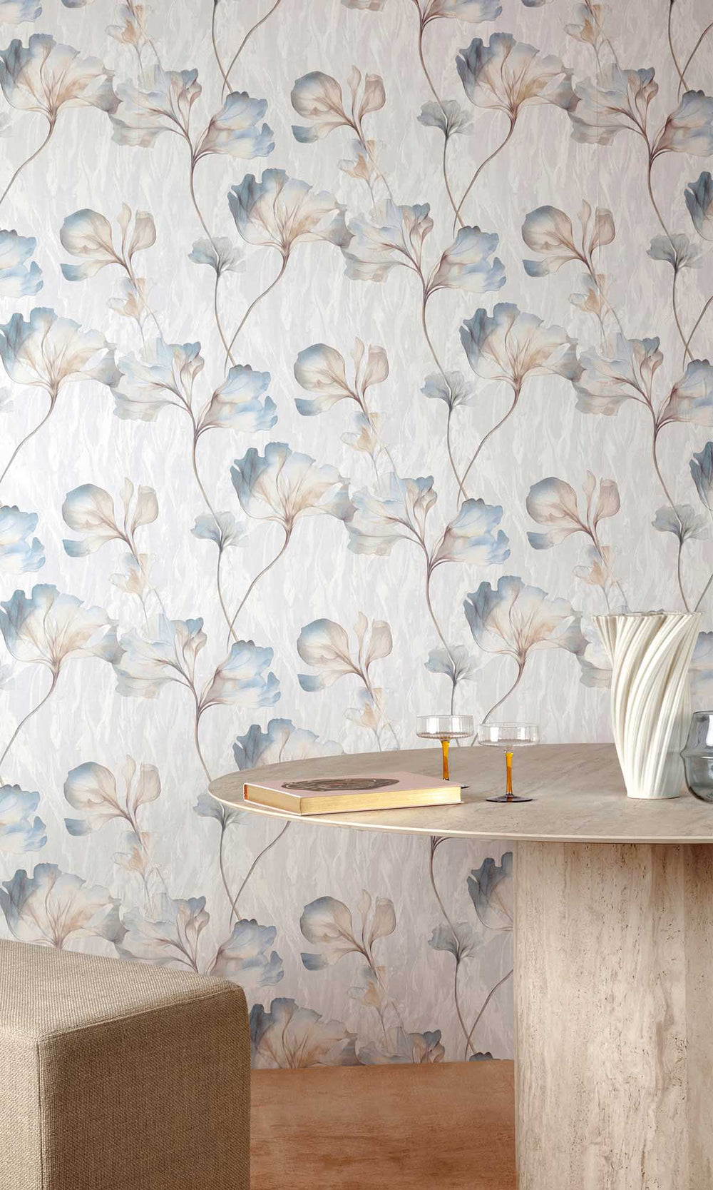 Pewter Blue Wildflowers Wallpaper R10213