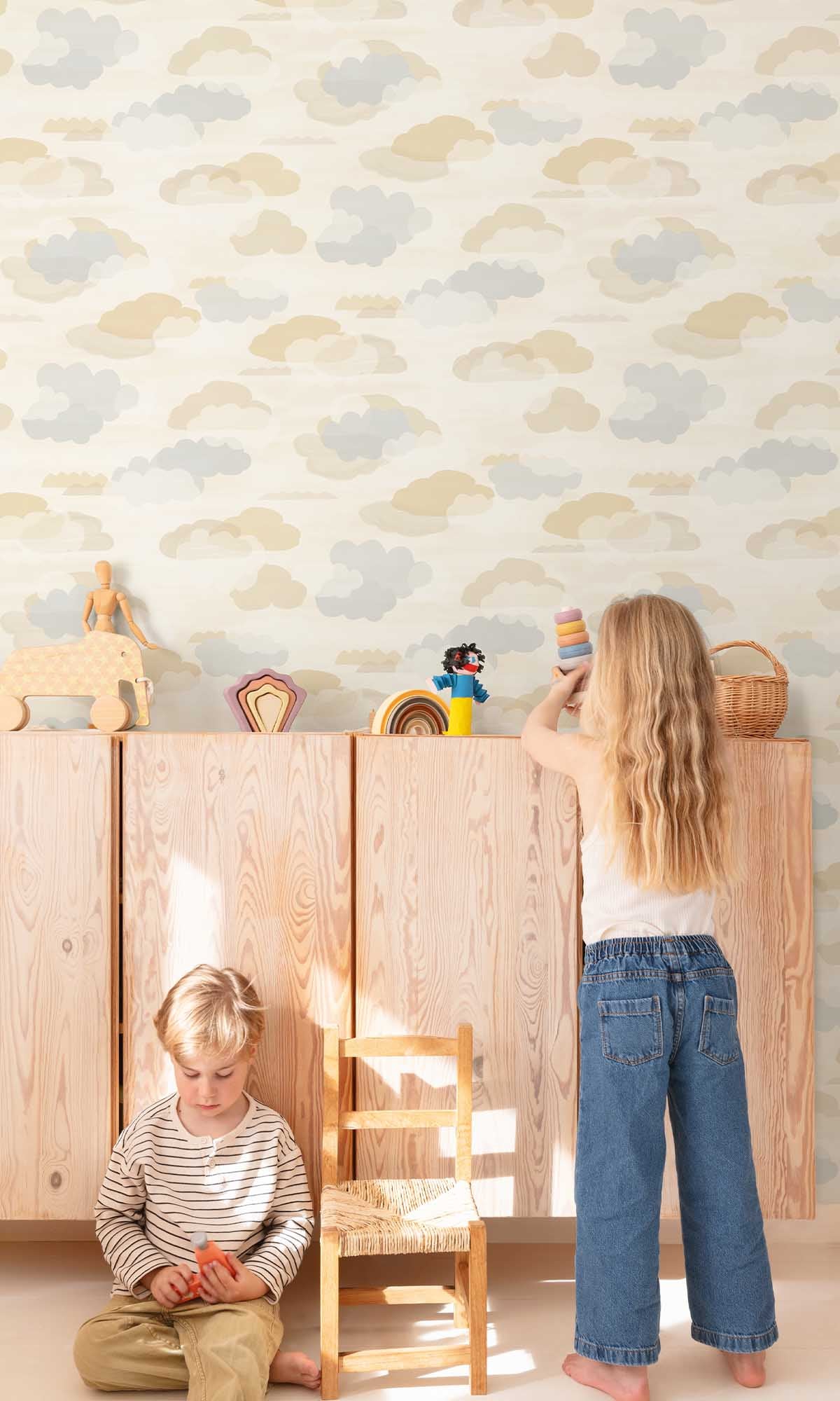 Wheat Sheaf Fluffy Clouds Wallpaper R10222