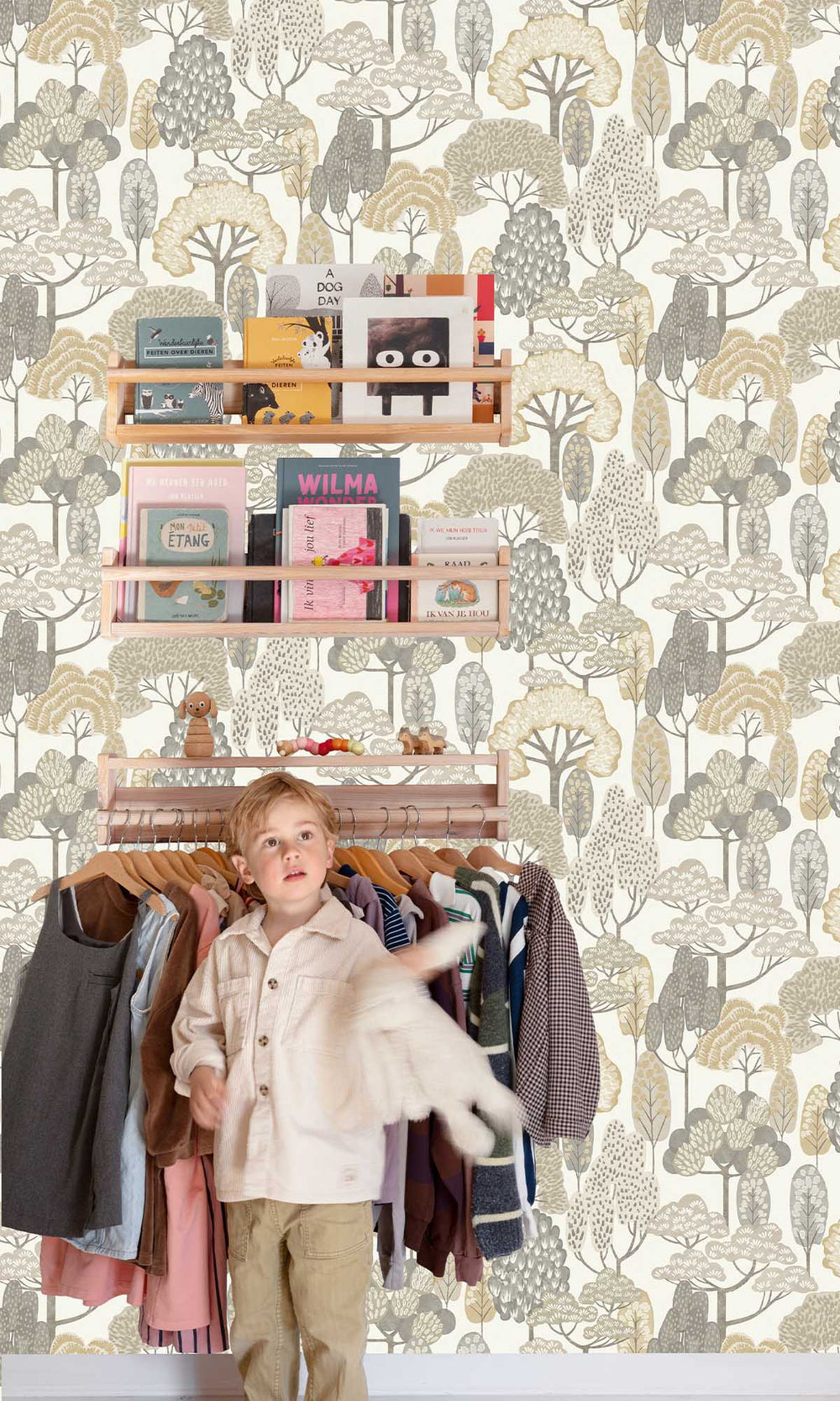 Soybean Beige Stylized Trees Wallpaper R10223