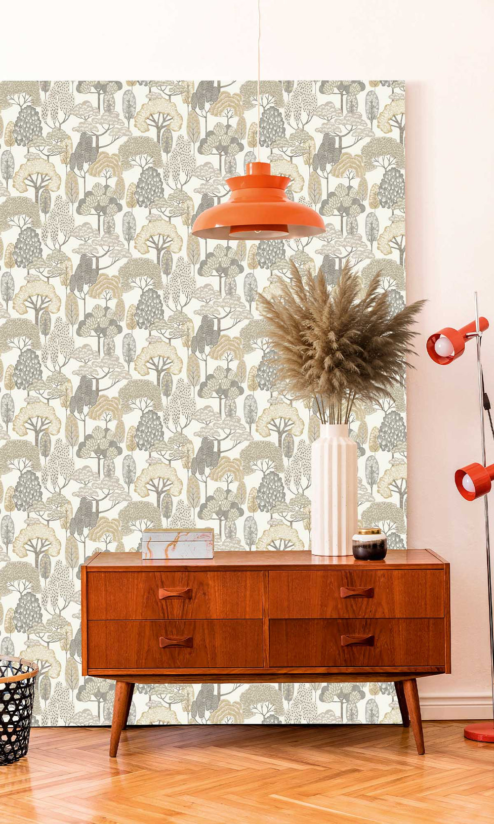 Soybean Beige Stylized Trees Wallpaper R10223