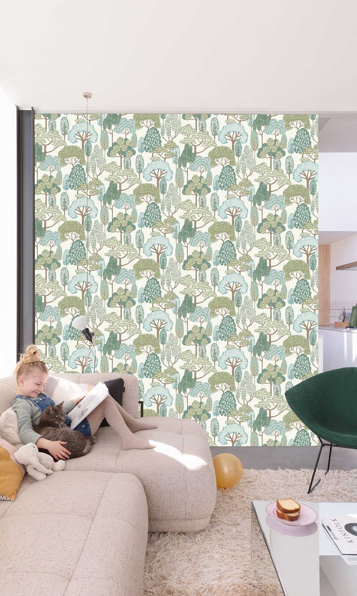 Seiji Green Stylized Trees Wallpaper R10224