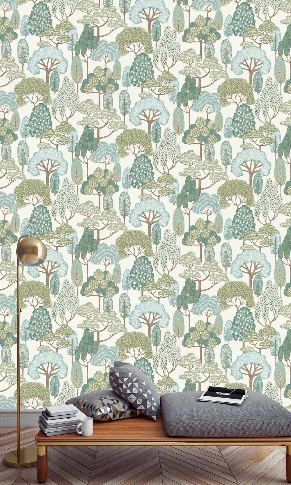 Seiji Green Stylized Trees Wallpaper R10224