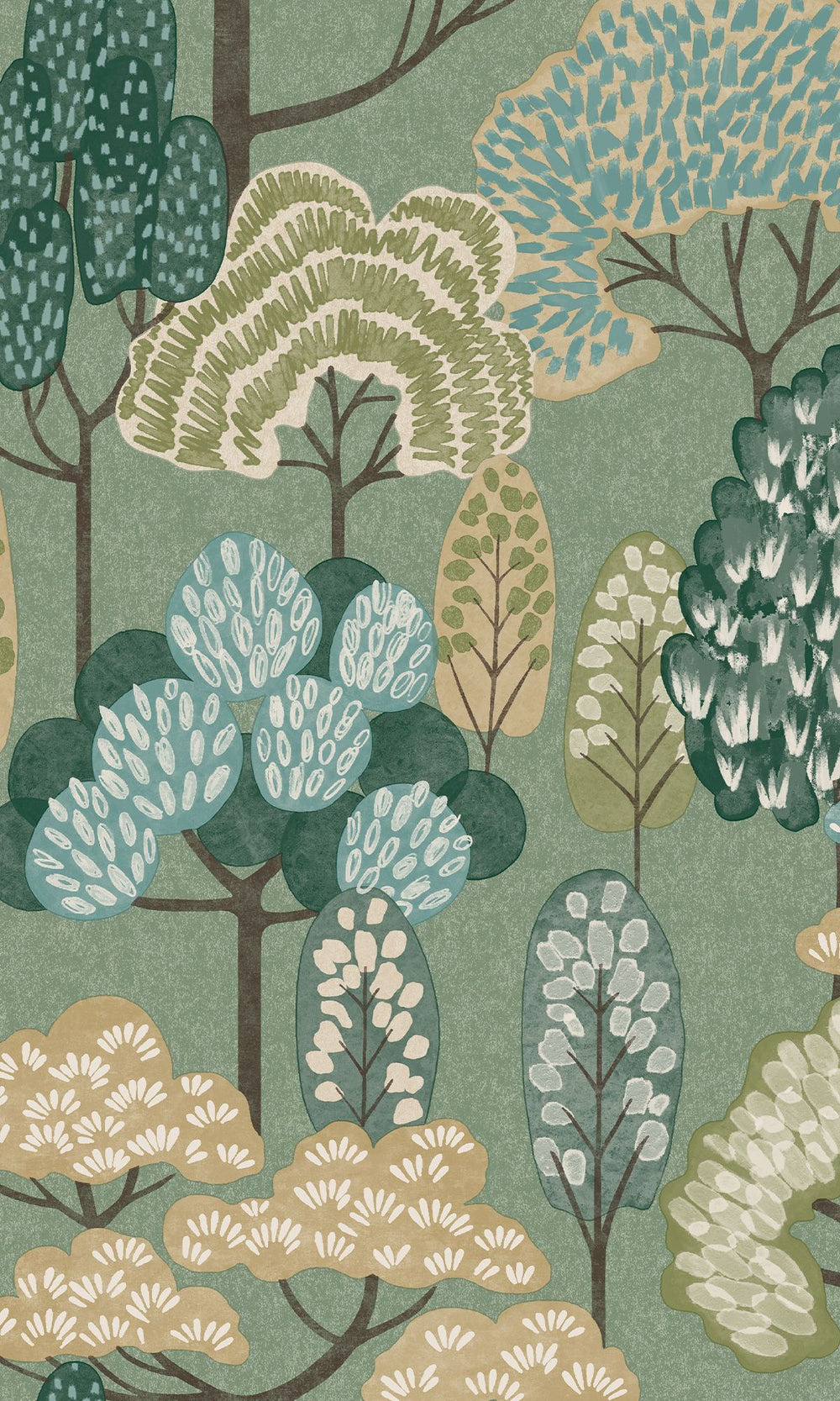 Veranda Green Stylized Trees Wallpaper R10225