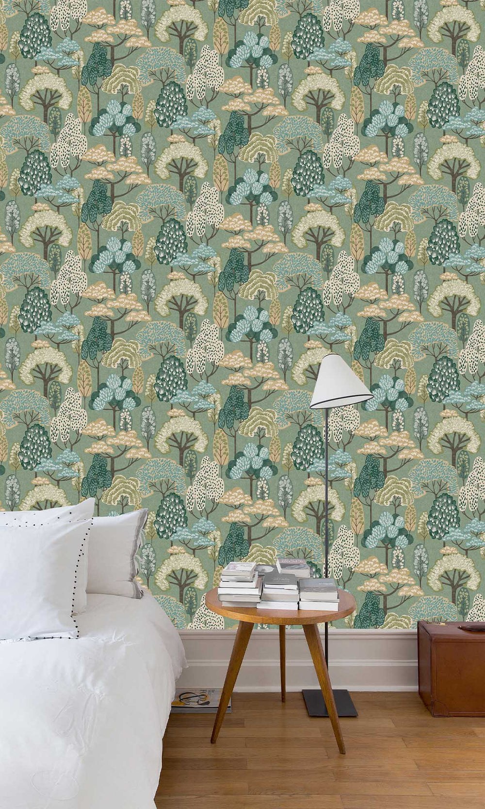 Veranda Green Stylized Trees Wallpaper R10225
