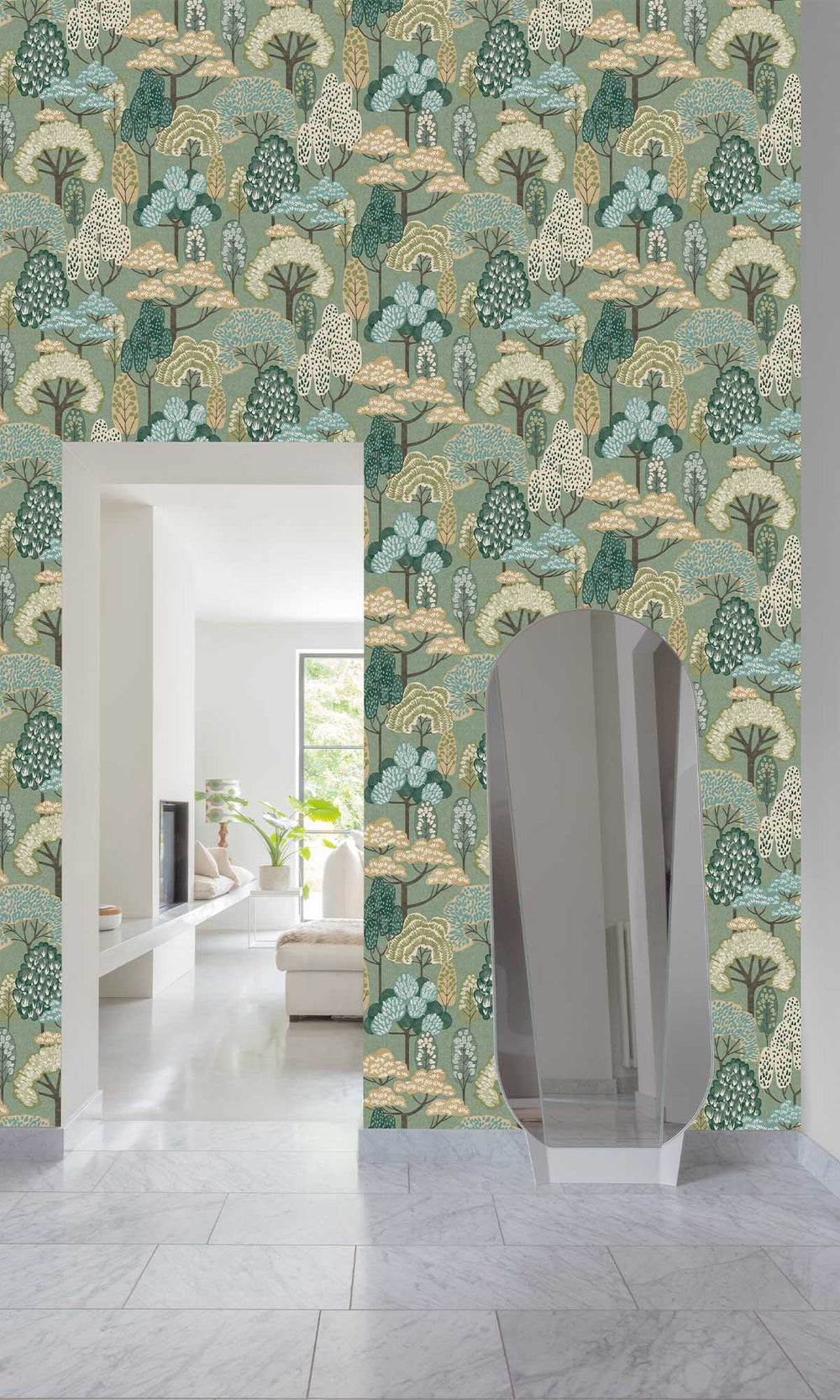 Veranda Green Stylized Trees Wallpaper R10225