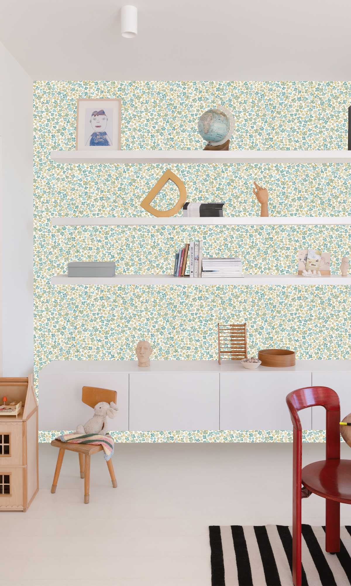 Sea Nymph Aqua Floral Ditsy Wallpaper R10227