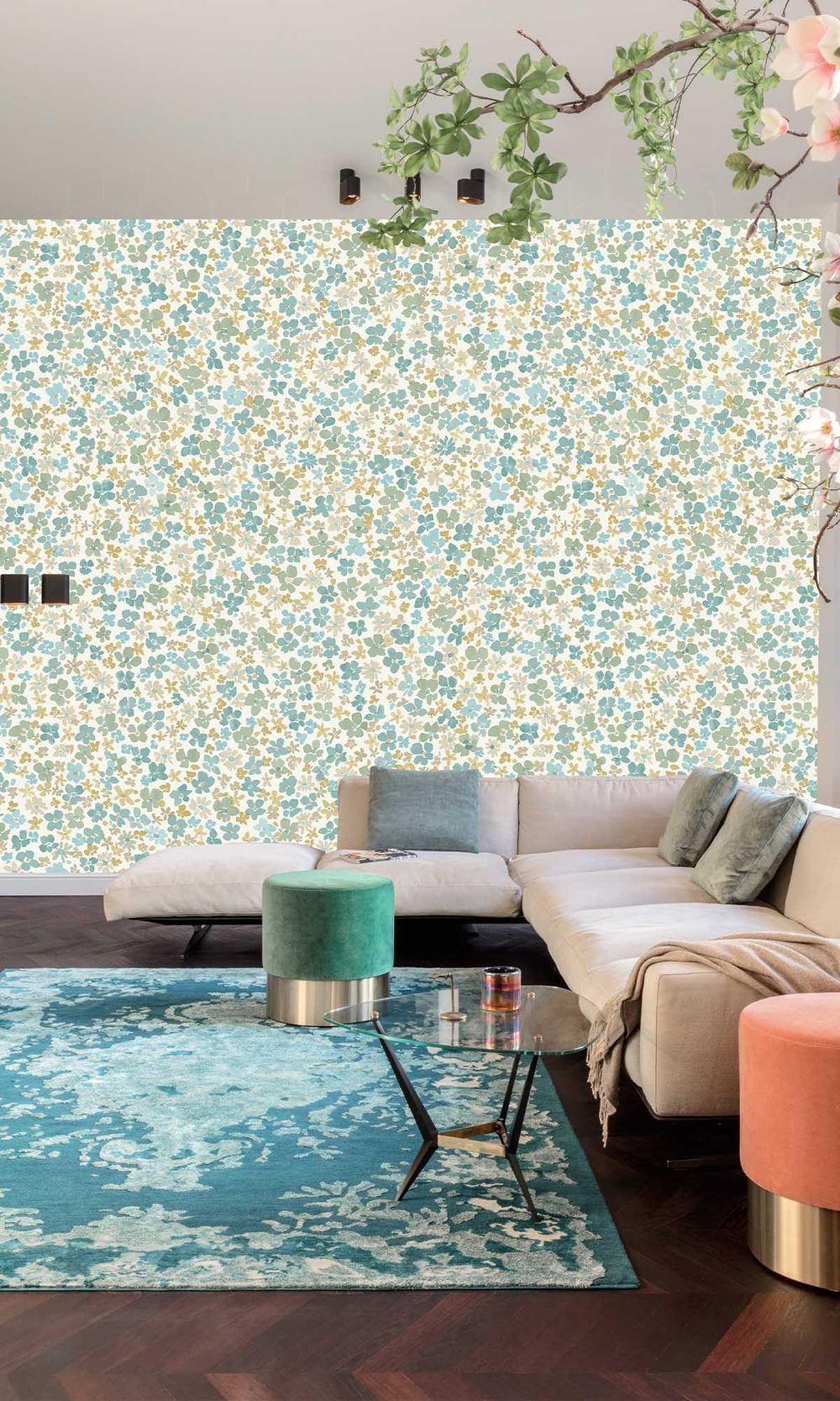 Sea Nymph Aqua Floral Ditsy Wallpaper R10227