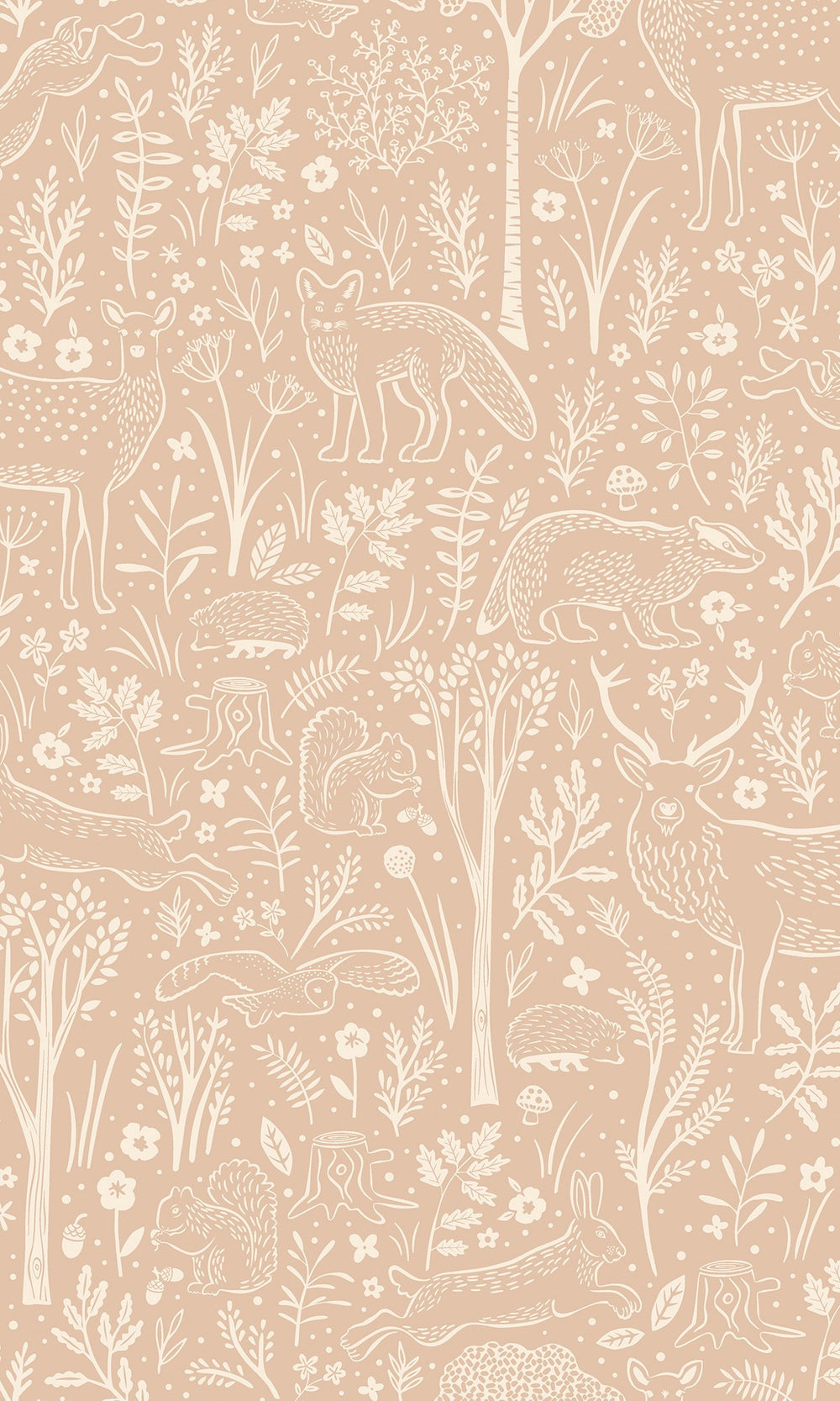 Retro Peach Forest Scene Wallpaper R10238