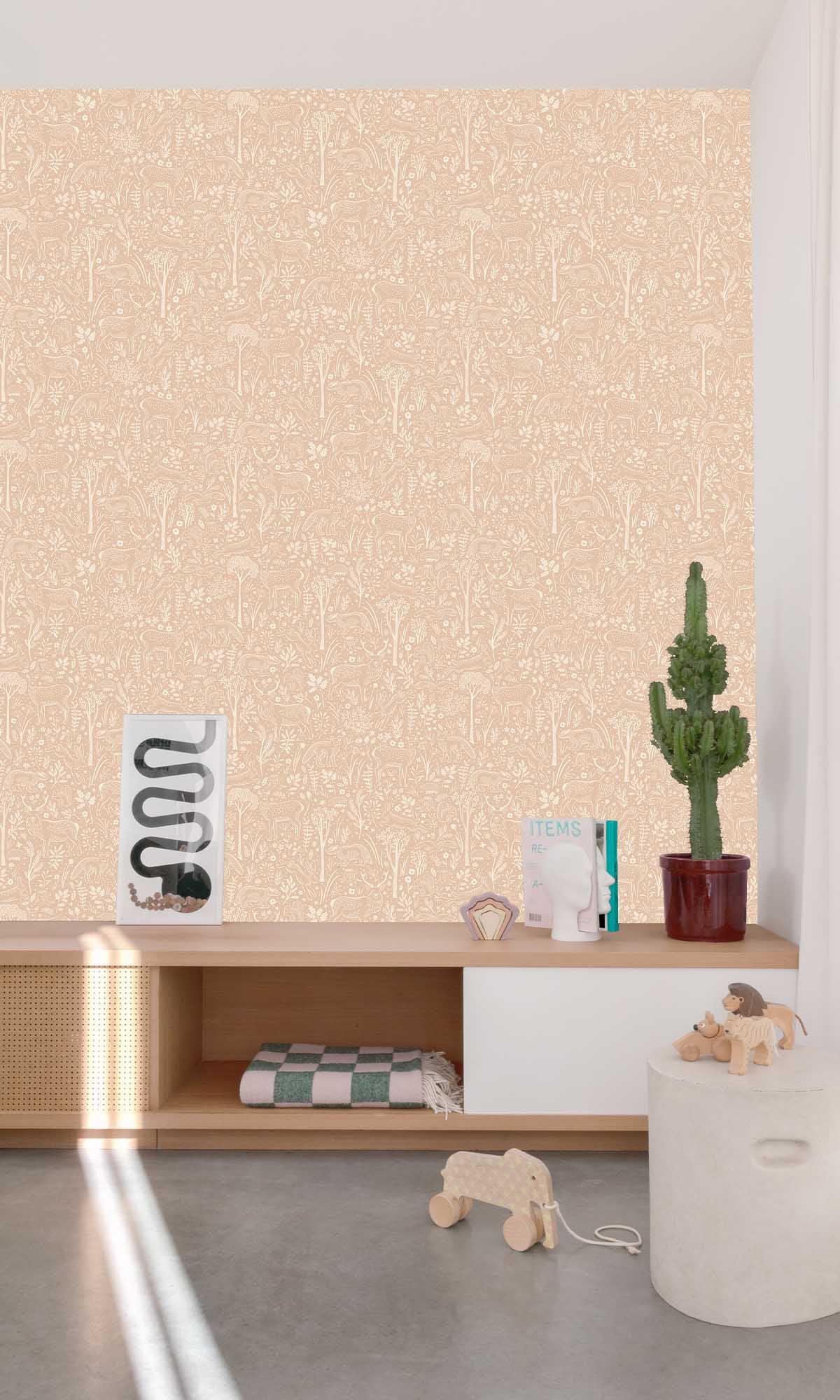 Retro Peach Forest Scene Wallpaper R10238