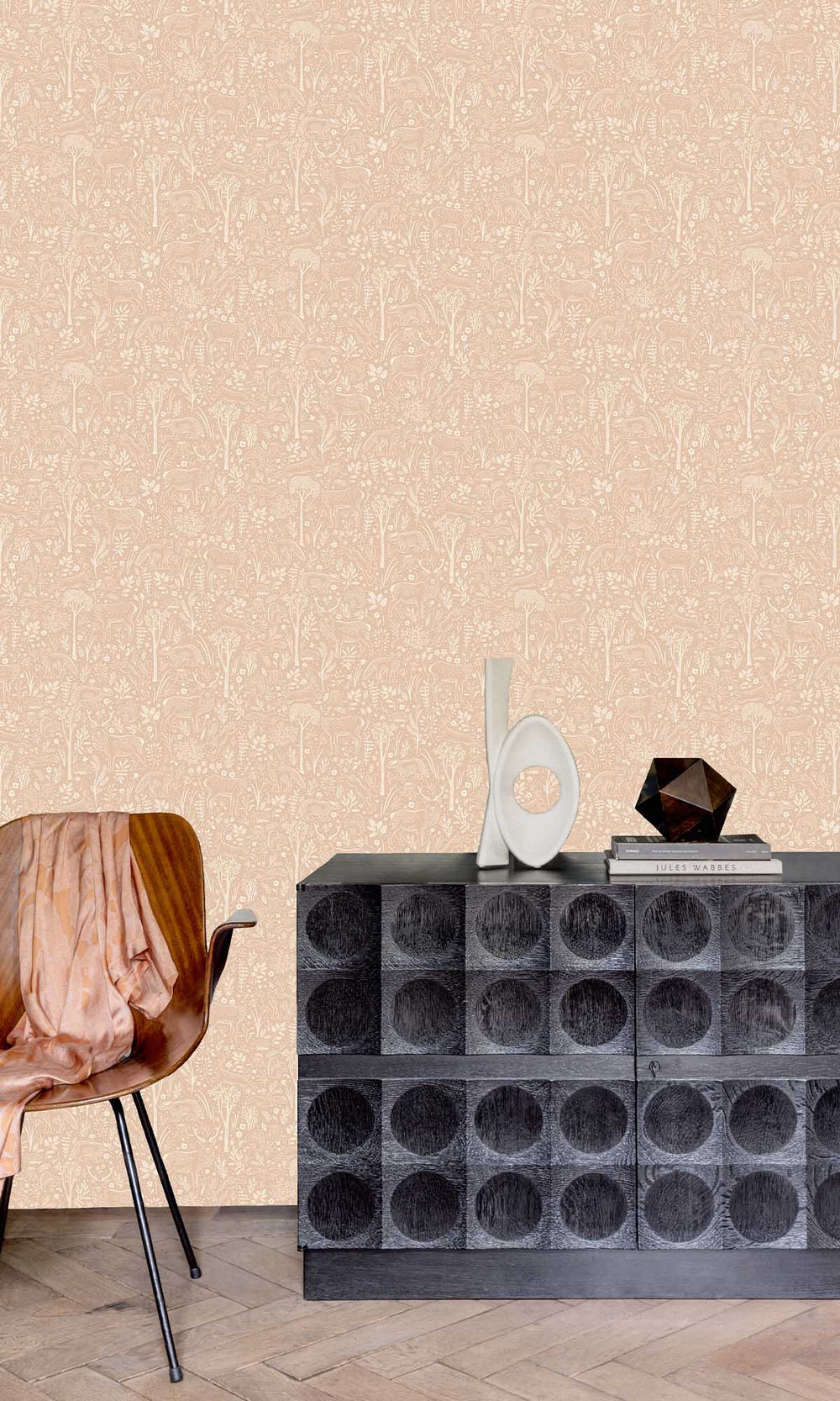 Retro Peach Forest Scene Wallpaper R10238