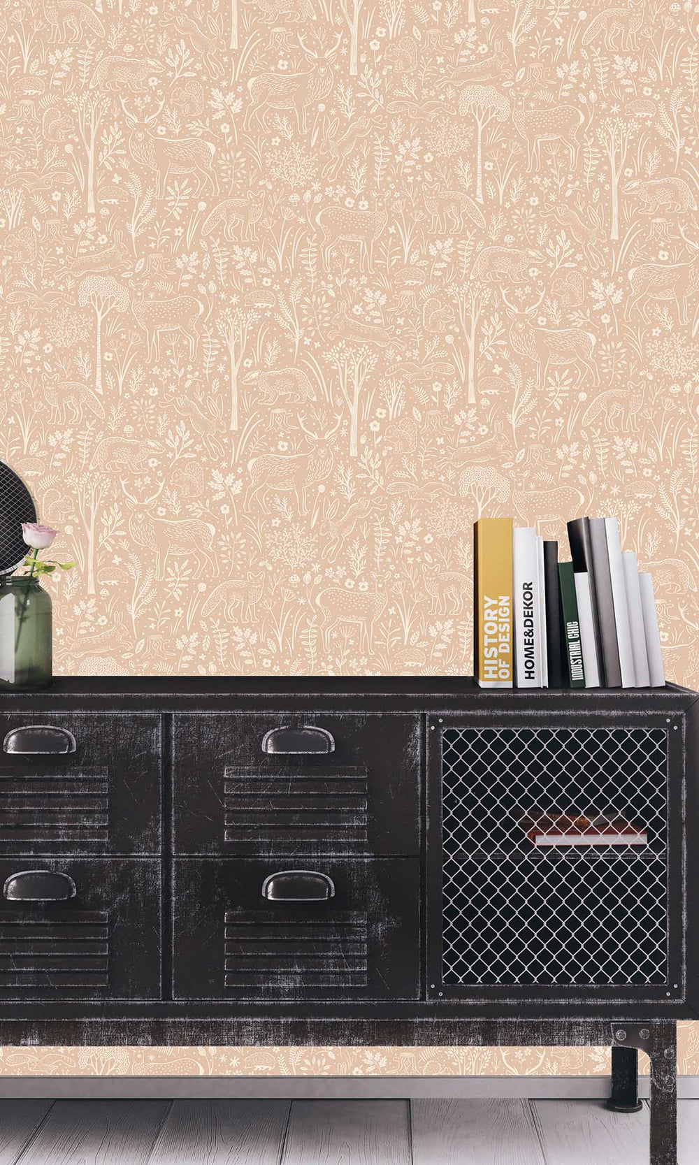 Retro Peach Forest Scene Wallpaper R10238