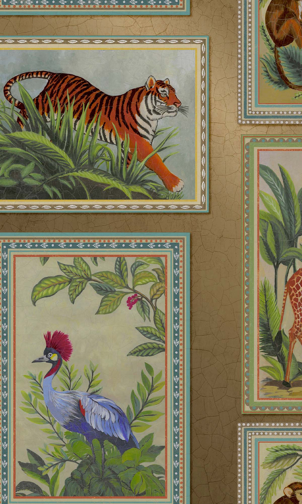 Gold Framed Jungle Beasts Wallpaper R10246